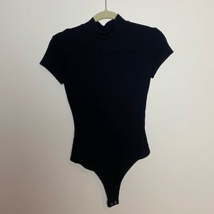 Black turtle neck rubbed bodysuit